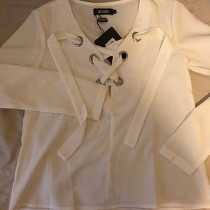 Missguided Ivory Long sleeve Front Tie top